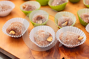 Cashew balls  Cajuzinho . Typical Brazilian sweet. Brazilian food. photo