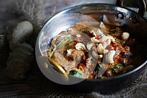 Cashew, chicken and eggplant curry, kaju butter masala