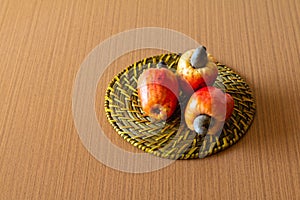 Cashew fruit with white background.