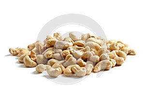 Cashew nut heap isolated on white background. Nutty and satisfying cashew group