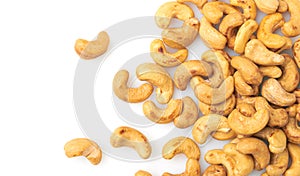 Cashew nuts on a white