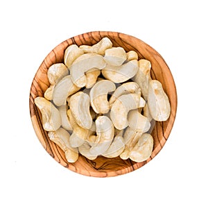 Cashew nuts in a wooden bowl