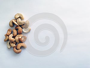 Cashew on white table closeup background