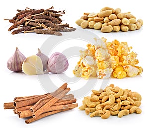 Cashewnuts, peanuts, garlic, PopCorn, cinnamon photo
