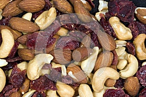 Cashews, Almonds, and dried Cranberries