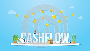 Cashflow business concept with money fall or falling from above with team people - vector