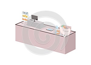 Cashier desk flat color vector object. Cash register.