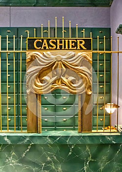 Cashier desk in the old vintage bank