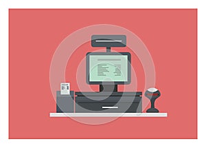 Cashier machine with price scanner. Simple flat illustration.