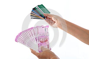 Cashless economy- Indian rupee notes and debit card