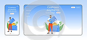 Cashless payments adaptive landing page flat color vector template