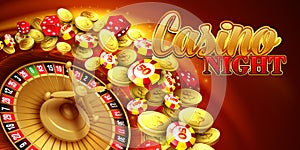 Casino background with chips, craps and roulette