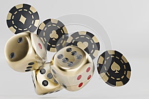 casino background with golden playing cards casino chips and Jackpot. 3d background for casino games