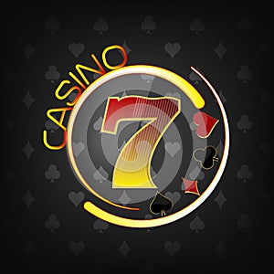 Casino background with lucky seven symbol and gaming elements