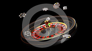 Casino background. Luxury Casino roulette wheel isolated on black background. Casino theme. Close-up white casino