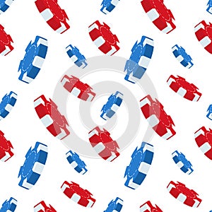 Casino background, red and blue playing chips on a white background. Seamless pattern vector