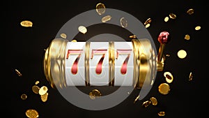 Casino background. Slot machine. Online casino concept. Falling poker chips. 3d rendering