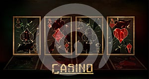 Casino banner vintage poker cards, vector