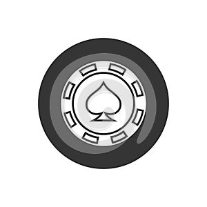 Casino chip flat white icon poker chip vector icon