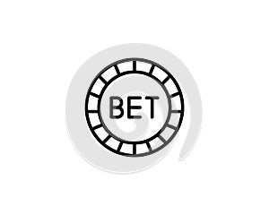 Casino chip. Poker chip. Black thin outline pocker chips. Vector set. Bet coin icon
