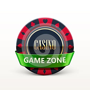 Casino chip with ribbon and place for text on white