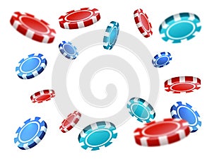 Casino chips. 3D tokens for gambling. Vector realistic blackjack sign