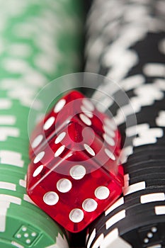 Casino chips and dice