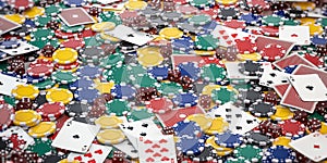 Casino chips, dice and poker cards background