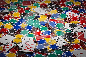 Casino chips, dice and poker cards background