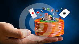 Casino chips on hand illustration background