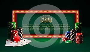 Casino chips lamp vintage banner and cards