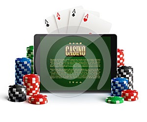 Casino chips and mobile on white