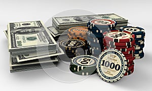 Casino chips and money photo
