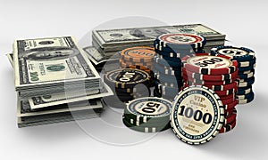 Casino chips and money