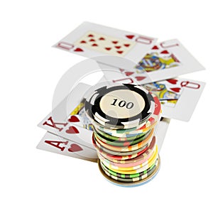 Casino chips and playing cards