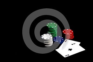 Casino chips, playing cards isolated