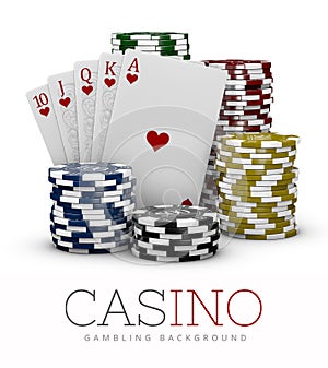 Casino Chips and Poker Card, Casino concept, 3d Illustration of Casino Games Elements isolated white
