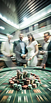 Casino chips in a stack on a gambling table
