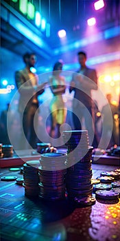 Casino chips in a stack on a gambling table