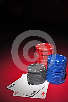 Casino chips with two aces