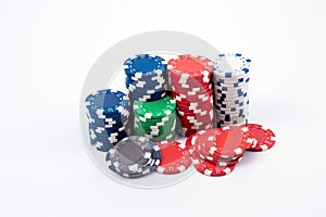 Casino chips on white background. Generative AI