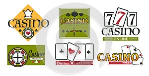 Casino club gambling games isolated icons poker chips and play cards