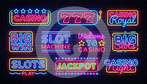 Casino collection Neon signs vector design template. Casino neon logo, light banner design element colorful modern