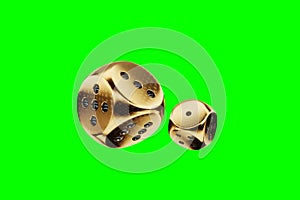 Casino concept, golden dice isolated on green background. gambling 3D render, 3D illustration