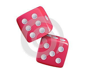 Casino dice 3D icon, board game pieces isolated poker cubes. Vector casino hotel service, gambling games in restaurant.