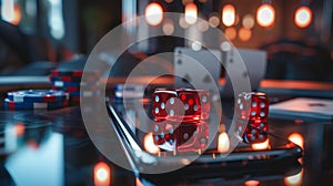 Casino Dice on Smartphone.AI generated image