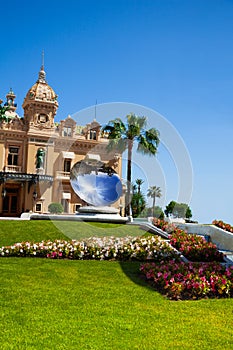 Casino facade and mirror dish monument in Monaco,