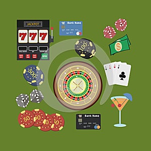 Casino flat icons set