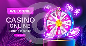 Casino fortune machine winner, jackpot fortune of luck, win banner. Vector
