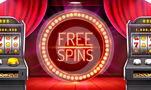 Casino free spins, 777 slot sign machine. Vector